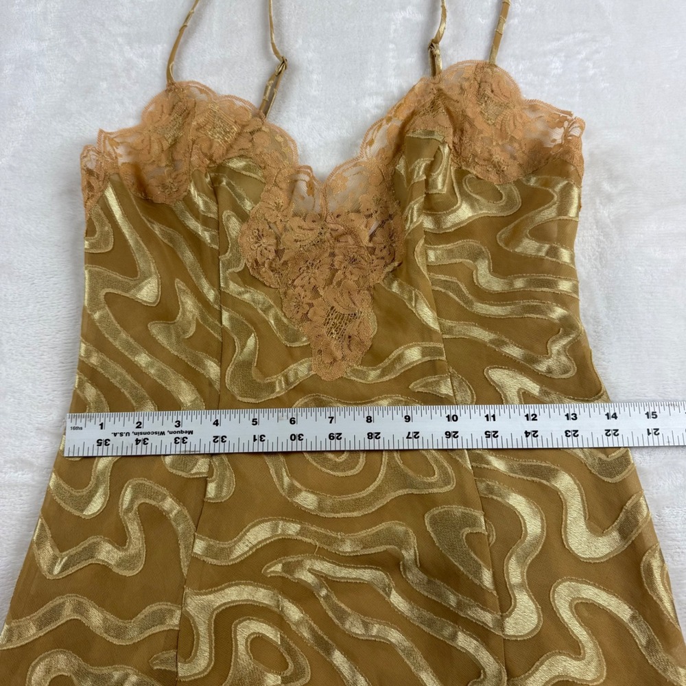 Vtg Victoria's Secret Maxi Slip Dress Womens XS Gold Lace Fairycore Glam Chemise - Picture 9 of 10